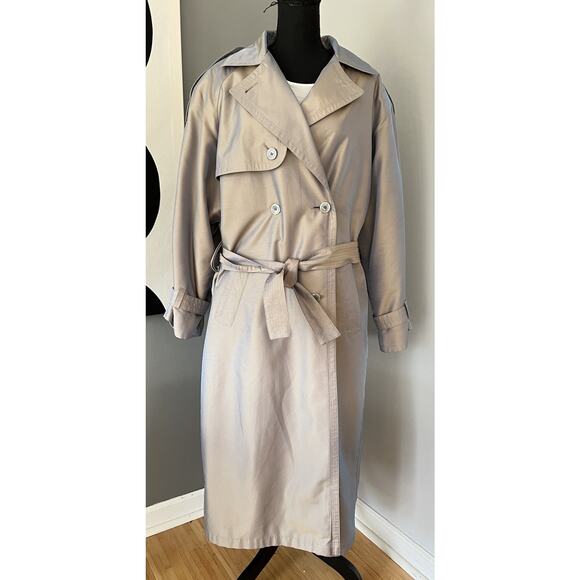 Vintage 80s90s London Fog Iridescent Blue/Gray Long Trenchcoat Raincoat Size 10 - Picture 1 of 16